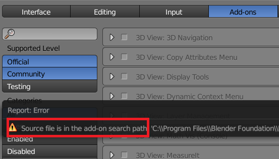 Blender Source file is the add-on search path