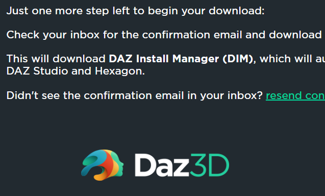Daz3D mail Confirmation